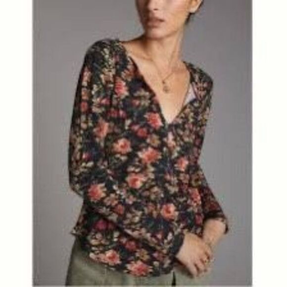 NWOT Anthropologie PILCRO Women's Split-Neck Floral Waffle Knit Thermal Top XS - Picture 6 of 10